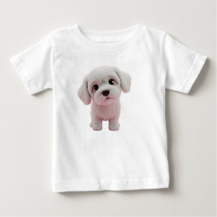 Camiseta Adorável Cachorrinho Branco Fofo com Olhos Grandes
