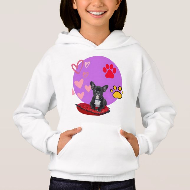 Camiseta Adorável cachorrinho frenchie com corações  (Frente)