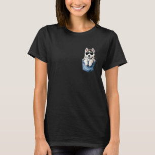 Camiseta Adorável Cachorrinho Siberiano Husky Bolsinho Aman