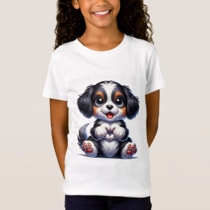 Camiseta Adorável Cachorro de Desenho Animado Segurando um