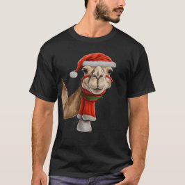 Camiseta Adorável Camelo Fofo Usando Chapéu de Papai Noel N
