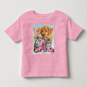 Camiseta Adorável cão curioso e gatos em aquarelas PAL