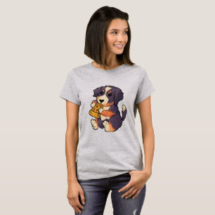 Camiseta Adorável Cão De Montanha Bernês Com Pizza