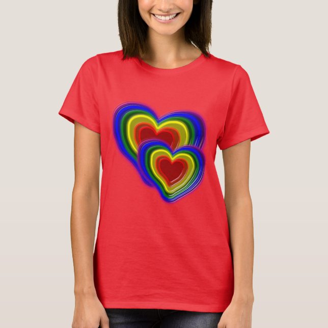 Camiseta adorável coração arco-íris (Frente)