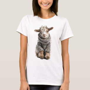 Camiseta Adorável Cordeiro Fofinho Vestindo Lã Têxtil
