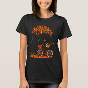 Camiseta Adorável Corgi no outono mulher andando de bicicl