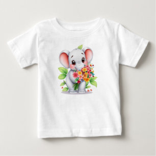 Camiseta Adorável de Elefante com Buquê para Bebês