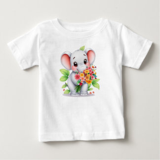 Camiseta Adorável de Elefante com Buquê para Bebês