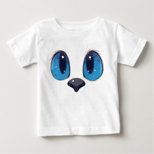 Camiseta Adorável Desenho de Gato com Olhos Azuis Cara de G