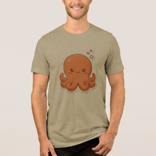 Camiseta Adorável Design de Adesivo de Polvo Laranja Kawaii