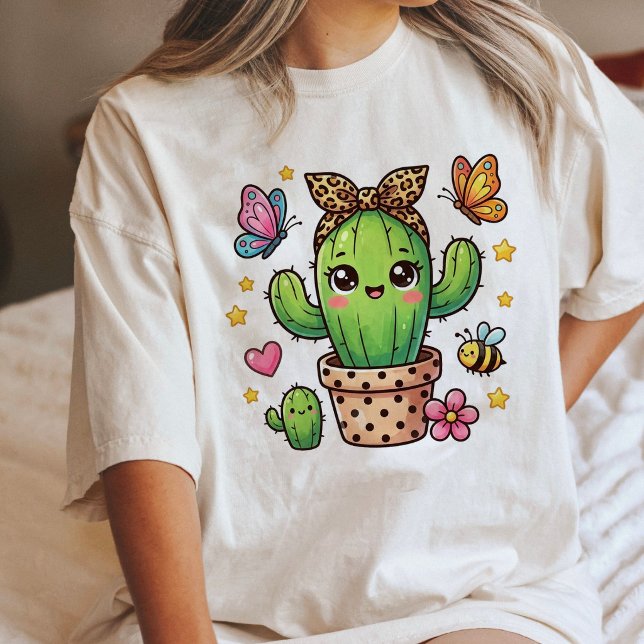 Camiseta Adorável Design de Jardim de Cactus Kawaii (Criador carregado)