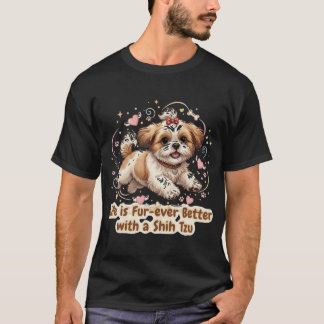 Camiseta Adorável Design de Shih Tzu Alegre em Salto