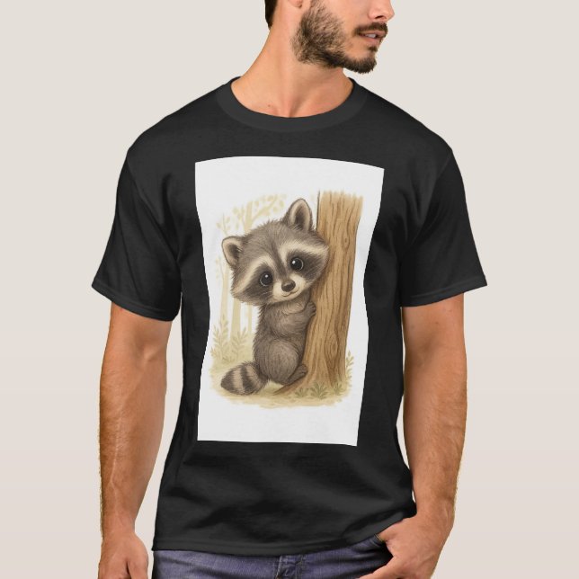 Camiseta Adorável do Guaxinim Curioso (Frente)