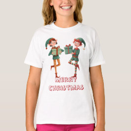 Camiseta Adorável Elfo de Natal com Caixa de Presente