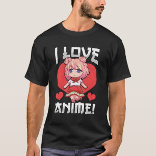 Camiseta Adorável Eu Adoro Anime Girl Japonês Kawaii
