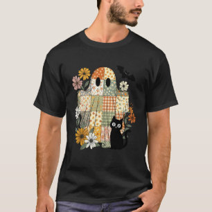 Camiseta Adorável Fantasma de Gato Preto Costume de Hallowe