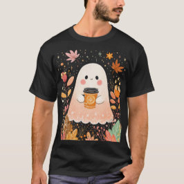Camiseta Adorável Fantasma de Outono com Café de Abóbora – 