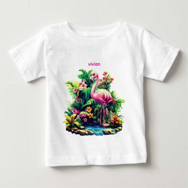 Camiseta Adorável Flamingo Personalizado para Bebê  (Frente)