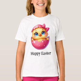 Camiseta Adorável Funny Cute Easter Baby Frango Ovo Rosa