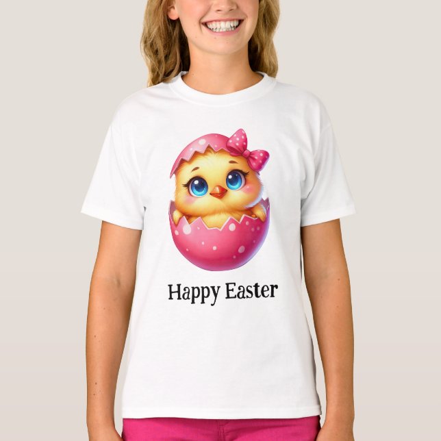 Camiseta Adorável Funny Cute Easter Baby Frango Ovo Rosa (Frente)