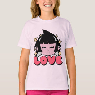 Camiseta Adorável Garota de Olhos Estrelados a Rosa - Adorá