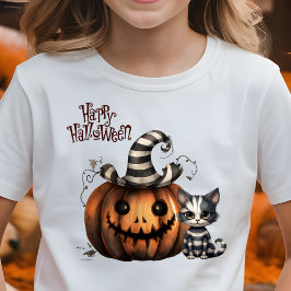 Camiseta Adorável Gatinho de Halloween Pumpkin