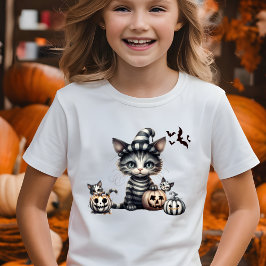 Camiseta Adorável Gatinho de Halloween Spooky