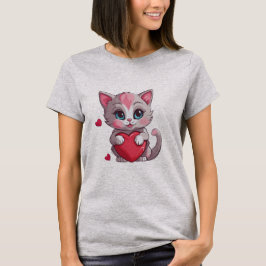 Camiseta Adorável Gatinho de São Valentim