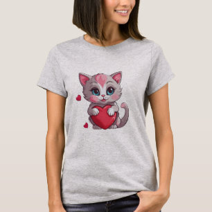 Camiseta Adorável Gatinho de São Valentim
