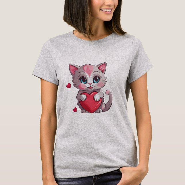 Camiseta Adorável Gatinho de São Valentim (Frente)