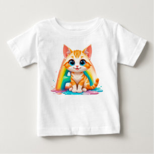 Camiseta Adorável Gatinho Laranja de Desenho Animado