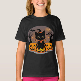 Camiseta Adorável gatinho preto em chapéu de bruxa
