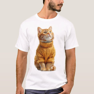 Camiseta Adorável gatinho ruivo em uma malha amarela aconch