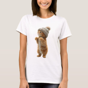 Camiseta Adorável Gatinho Ruivo Fofinho Vestindo um Trico