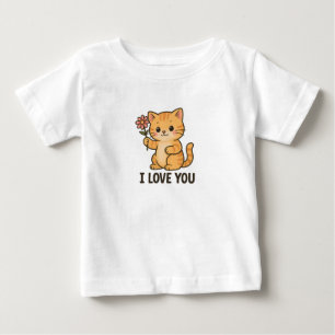 Camiseta Adorável Gatinho Segurando Flor – EU TE AMO Fofo