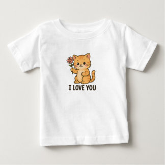 Camiseta Adorável Gatinho Segurando Flor – EU TE AMO Fofo