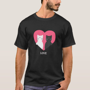 Camiseta Adorável Gato Branco E Gato Negro Com Amor Gal Fe