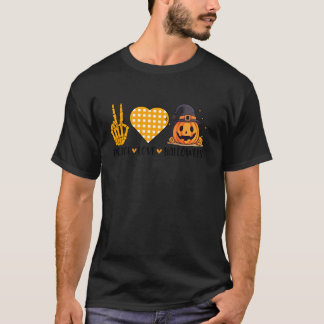 Camiseta Adorável Halloween Paz Amor e Gnome Fall Garotas C