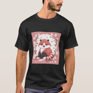 Camiseta Adorável Jardim de Cerejeira com Panda Vermelho En