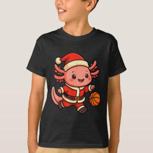Camiseta Adorável Jogador de Basquete Axolote de Natal