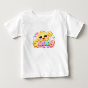 Camiseta Adorável Kawaii Franguinho Ensolarado Nome Pastel 