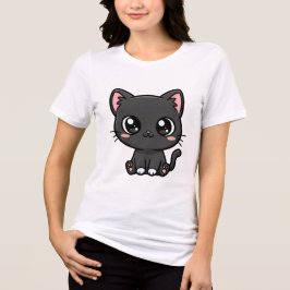Camiseta Adorável Kawaii Gatinho Preto