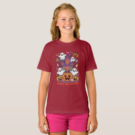Camiseta Adorável Kawaii Halloween | Fantasma Feliz & Abóbo