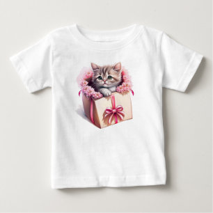 Camiseta Adorável Kitten em uma Caixa Aniversário Presente