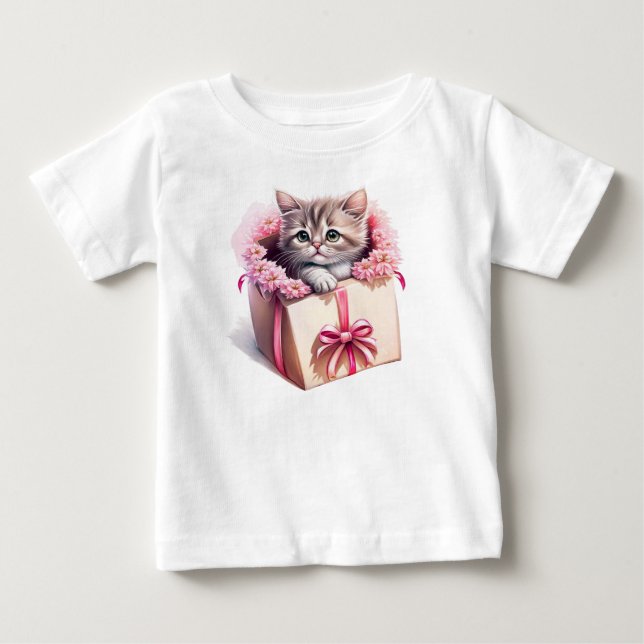 Camiseta Adorável Kitten em uma Caixa Aniversário Presente (Frente)