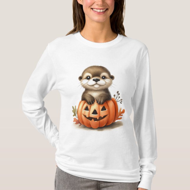 Camiseta Adorável Lontra de Halloween (Frente)
