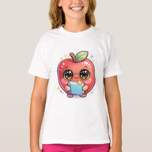 Camiseta Adorável Maçã Inteligente Kawaii com Óculos Segura