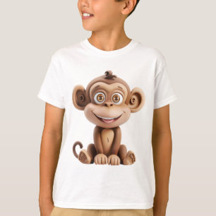 Camiseta Adorável Macaco 3D – Fofinho Animal de Desenho Ani