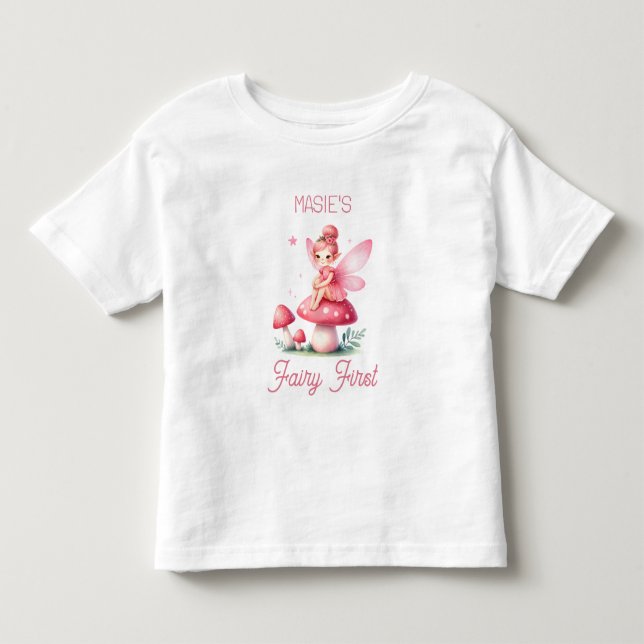Camiseta Adorável marco "Fada Primeiro" Primeiro Aniversári (Frente)