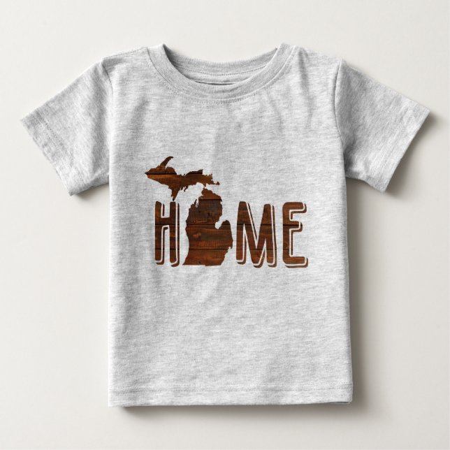 Camiseta Adorável Michigan é Home | Silhuette de madeira |  (Frente)